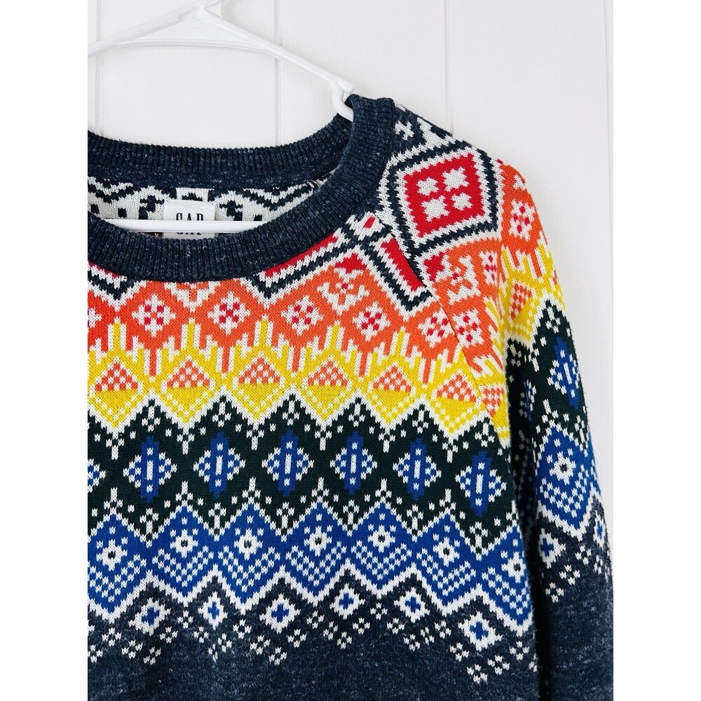 GAP Fair Isle Thick Knit Crewneck Sweater Colorful Geometric Mens Size XL Preppy
